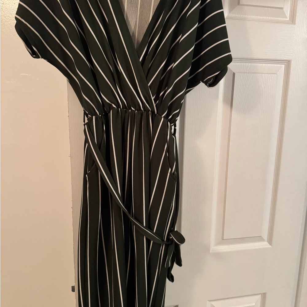 Chic Green and White Striped Jumpsuit